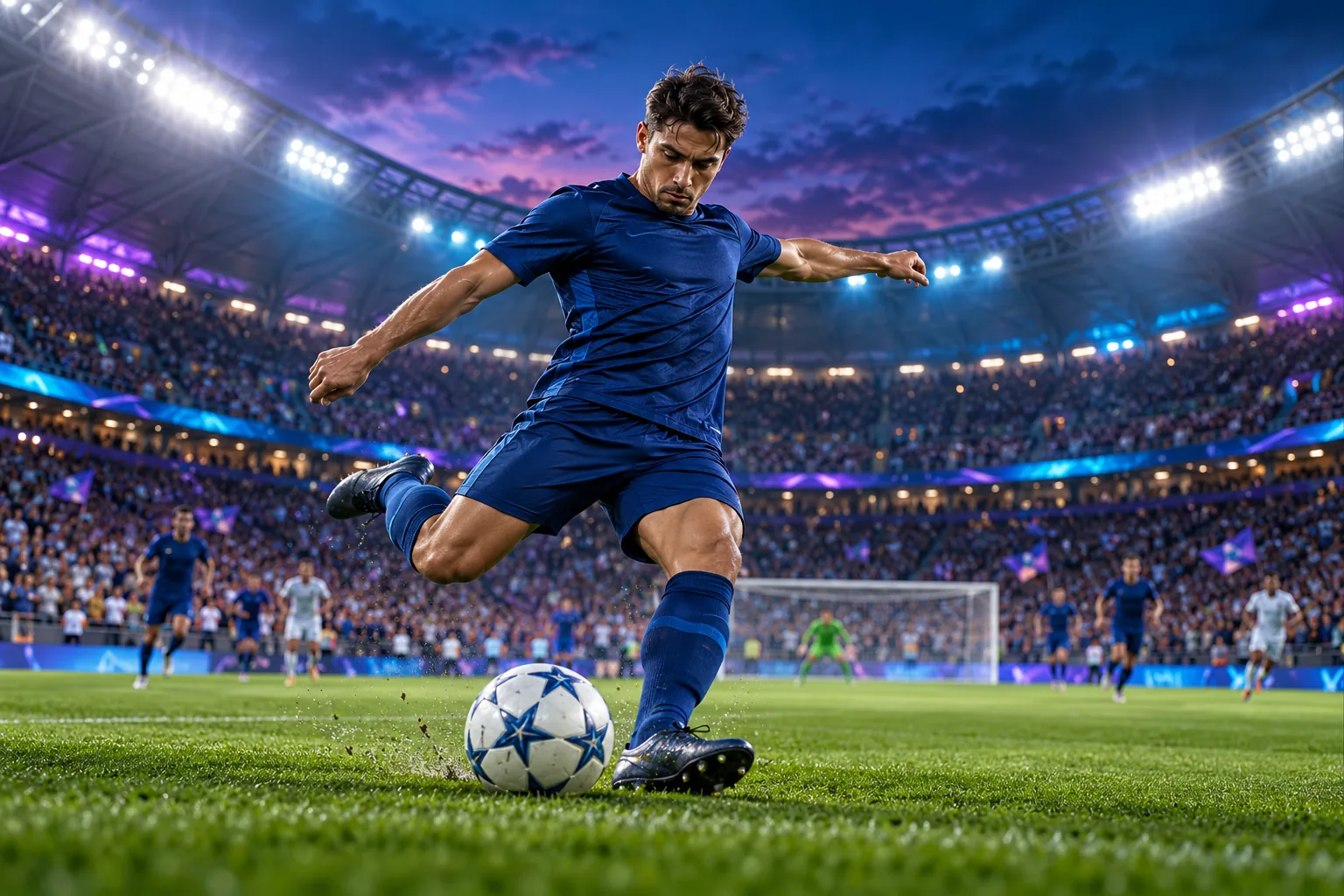 Voetballer onder stadionlichten — sfeerbeeld bij iptv abonnement